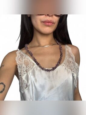 Vintage Purple Amethyst Chip Stone Necklace
